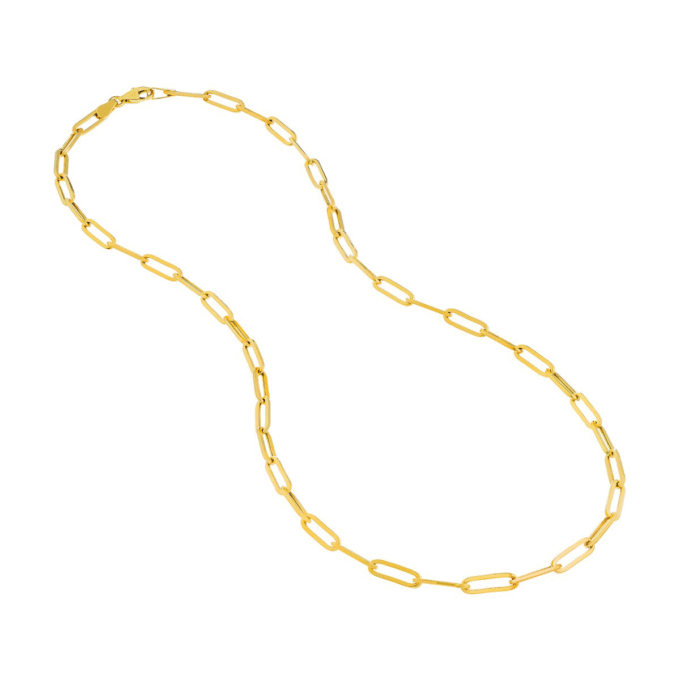 Hollow Paperclip Chain 3.8mm in 14k Yellow Gold 18" Length
