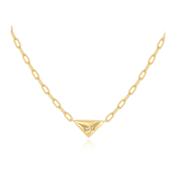 Ania Haie CZ Triangle Pendant on Paper Clip Chain in Silver and Gold
