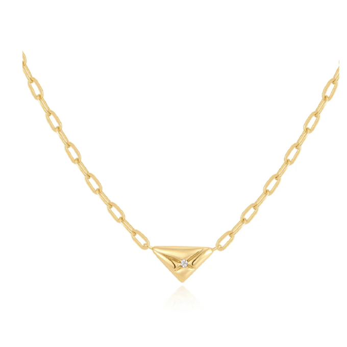 Ania Haie CZ Triangle Pendant on Paper Clip Chain in Silver and Gold