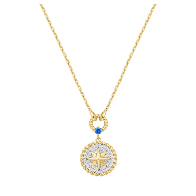 Ania Haie Eight Point Star CZ Drop Pendant with Blue CZ 17" + 2" Extender