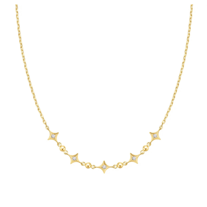 Ania Haie Sparkling CZ Star Station Necklace in Yellow Gold Plate 15" + 2" Extender