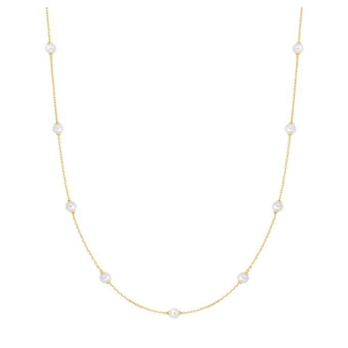 Ania Haie Yellow Gold Plated Pearl Station Necklace 16" + 2" Extension