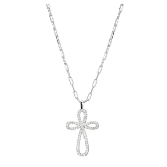 Elle CZ Cross Pendant with Paperclip Chain, 17" + 2" Length