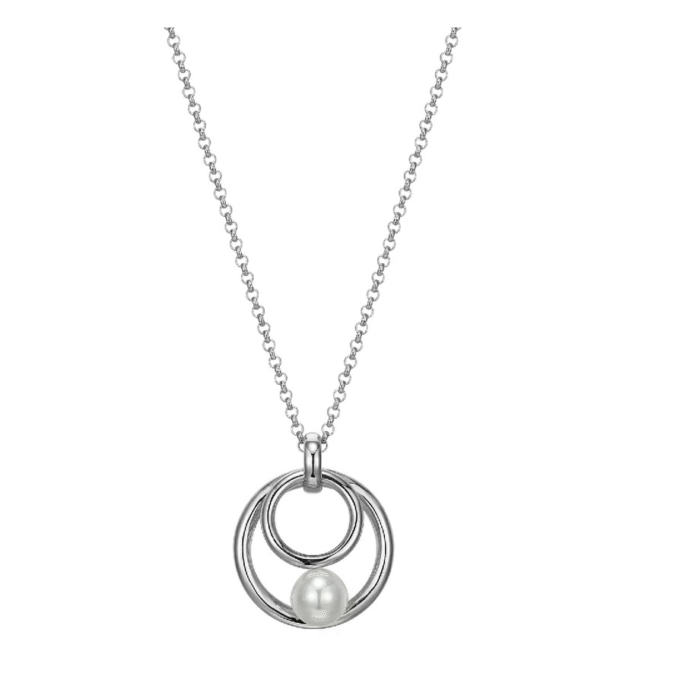 Elegant White Shell Pearl Drop Pendant on 18" Rolo Chain