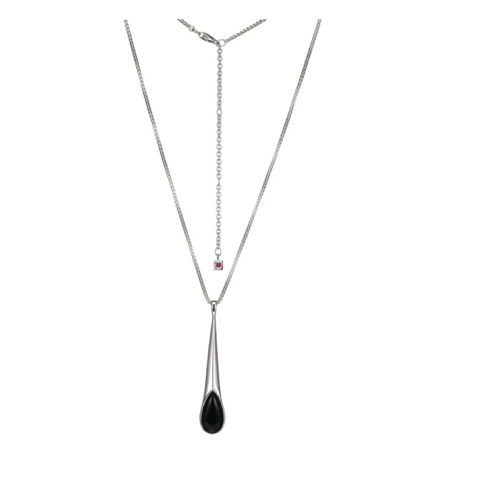 Ethereal Drops Black Agate Pendant on Rhodium Plated Box Chain
