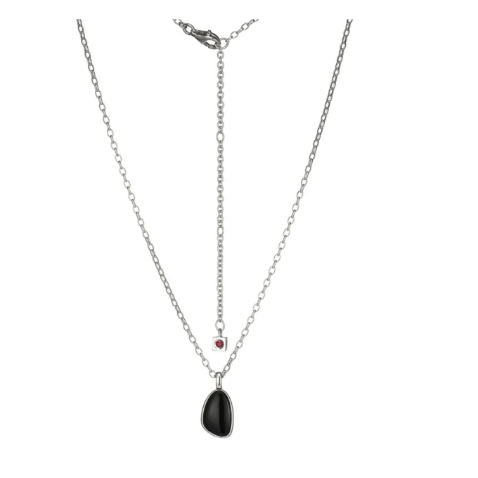 Elle Pebble Pendant Necklace with Black Agate on Rolo Chain