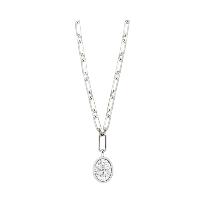 Oval Cluster Necklace with .50ctw Round Diamonds in 14k White Gold