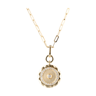 Diamond Spike Disc Necklace with .33ctw in 14k Yellow Gold