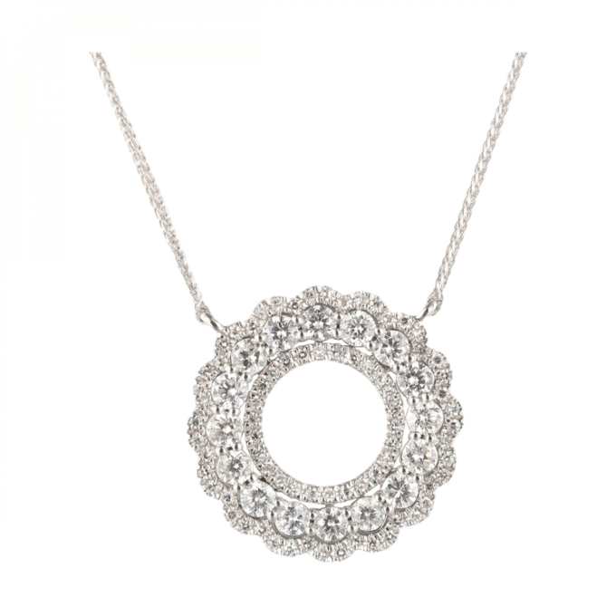 Scalloped Halo Drop Necklace with .75ctw Round Diamonds in 14k White Gold