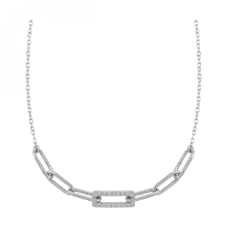 Open Link Necklace with Cubic Zirconia in Sterling Silver