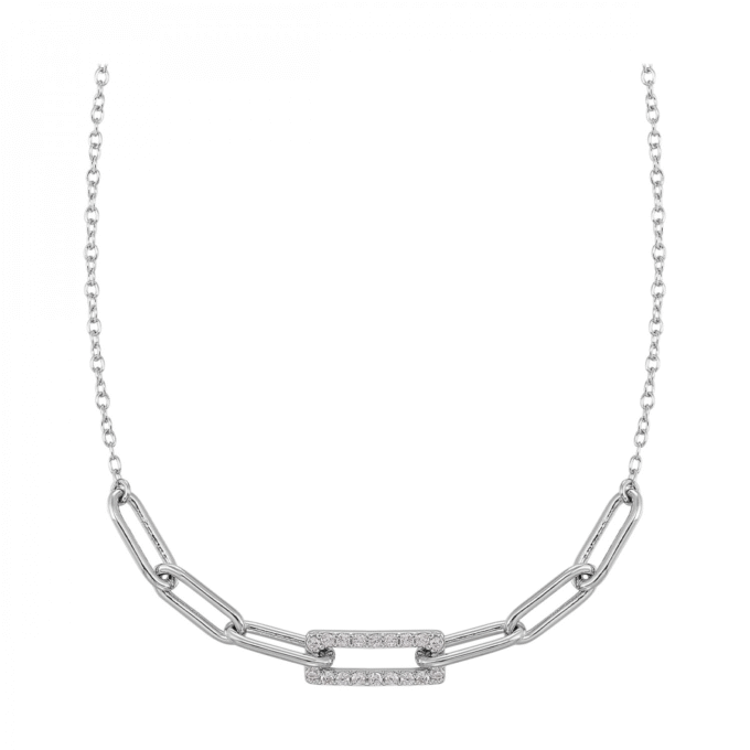 Open Link Necklace with Cubic Zirconia in Sterling Silver