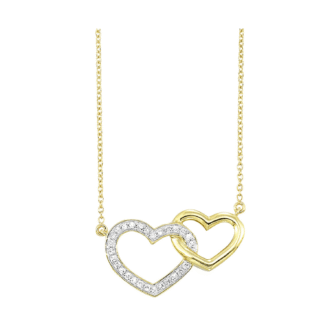 Double Heart Necklace with .10ctw Round Diamonds in 10k Yellow Gold