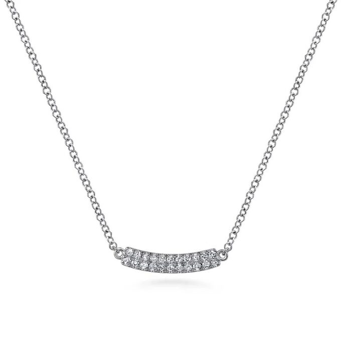 Gabriel Curved Bar Necklace with .11ctw Round Diamonds in 14k White Gold