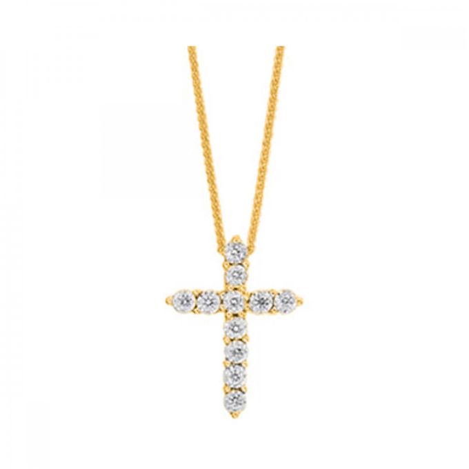 Cross Necklace with .10ctw Round Diamonds in 10k Yellow Gold