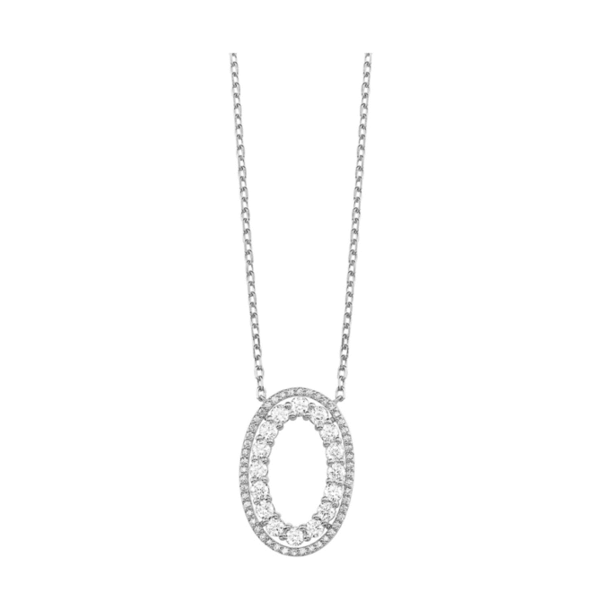 Double Oval Necklace with 1ctw Round Diamonds in 10k White Gold