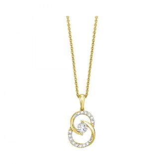 Double Circle Necklace with .25ctw Round Diamonds in 10k Yellow Gold
