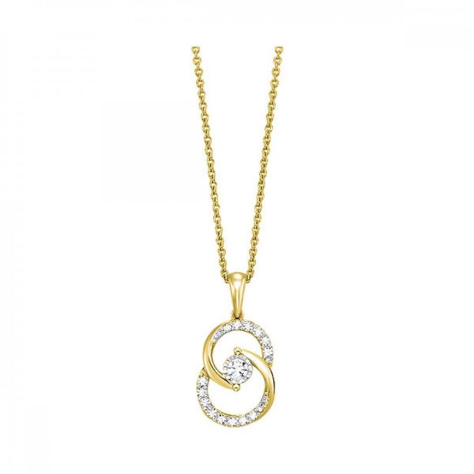 Double Circle Necklace with .25ctw Round Diamonds in 10k Yellow Gold
