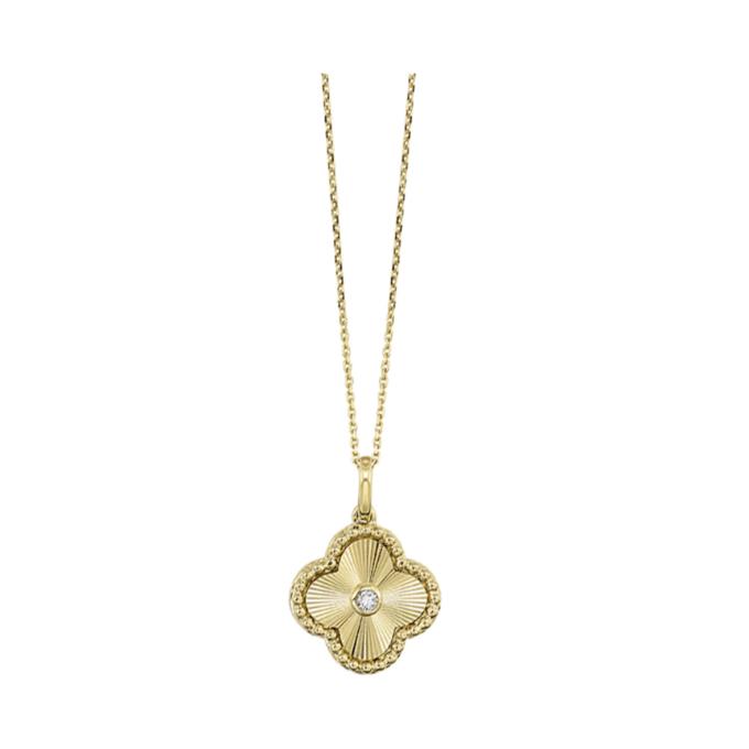 Clover Drop Necklace with .05ctw Round Diamonds in 10k Yellow Gold