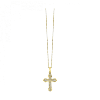Flared Ends Cross Pendant with .10ctw Round Diamonds in 14k Yellow Gold