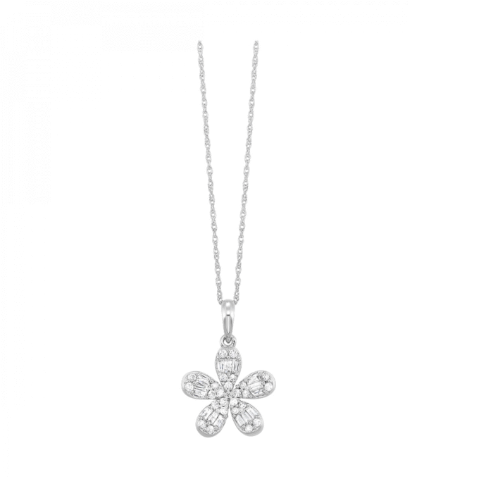 Flower Pendant Necklace with .50ctw Round Diamonds in 10k White Gold