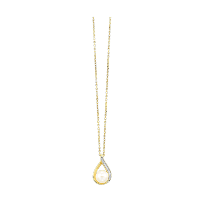 Teardrop Pendant with Pearl and .02ctw Diamonds in 14k Yellow Gold