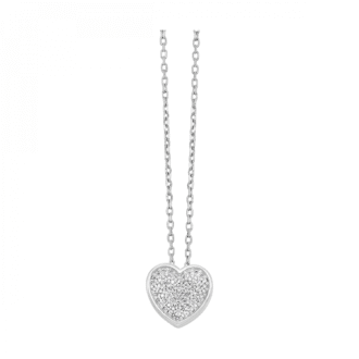 Pave Heart Pendant Necklace with .10ctw Round Diamonds in Silver