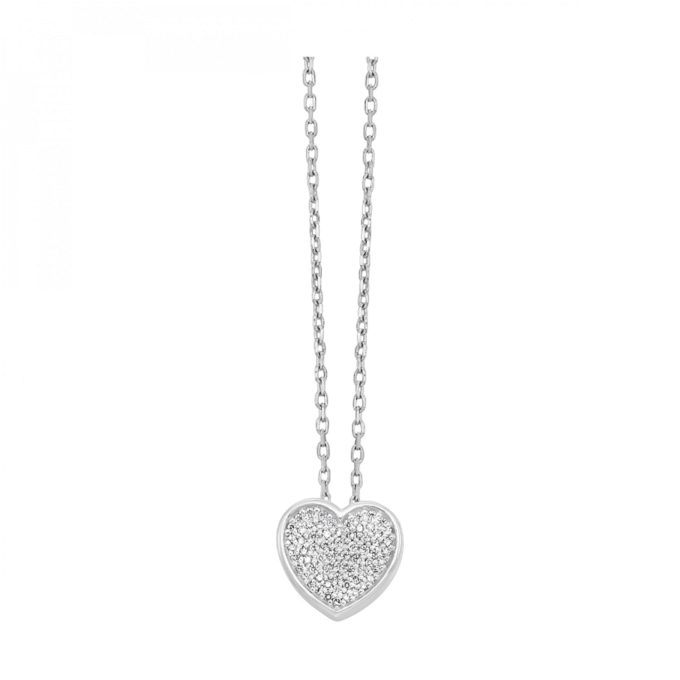 Pave Heart Pendant Necklace with .10ctw Round Diamonds in Silver