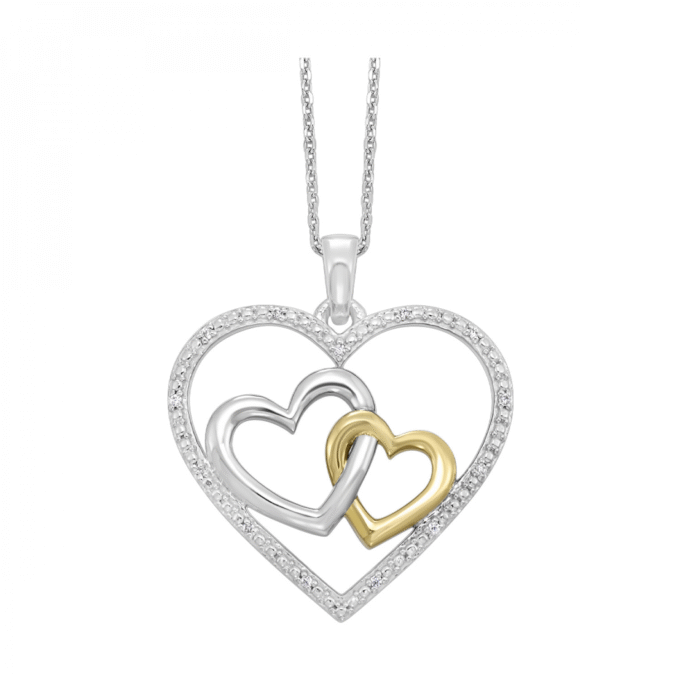 Triple Heart Necklace with .05ctw Round Diamonds in 10K Two-Tone Gold