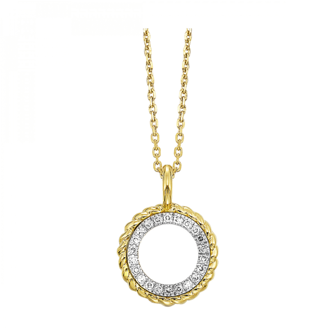 Open Circle Pendant with .05ctw Round Diamonds in 14k Yellow Gold