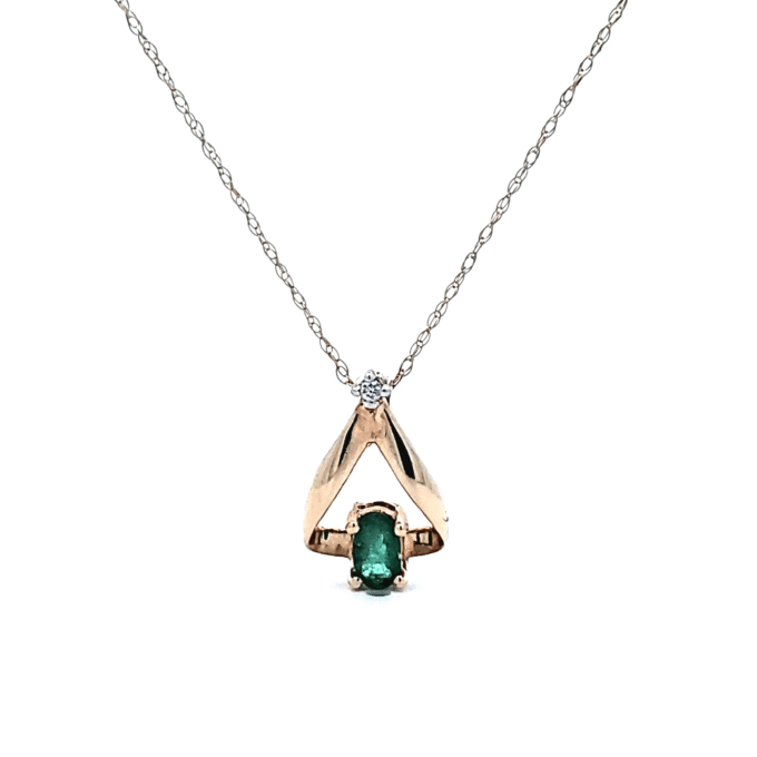 Emerald Drop Pendant Necklace with .02ctw Round Diamonds in 14k Yellow Gold