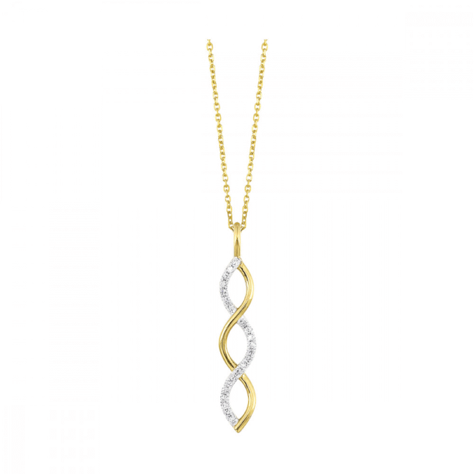Infinity Twist Drop Necklace with .08ctw Round Diamonds in 10k Yellow Gold