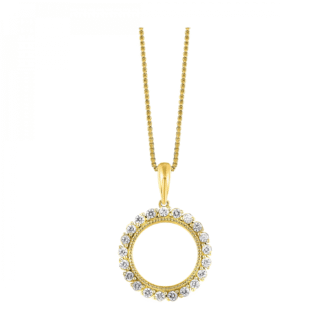 Open Circle Drop Necklace with .25ctw Round Diamonds in 14k Yellow Gold