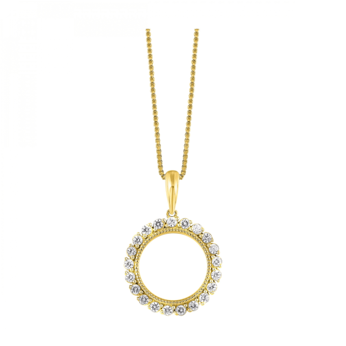 Open Circle Drop Necklace with .25ctw Round Diamonds in 14k Yellow Gold