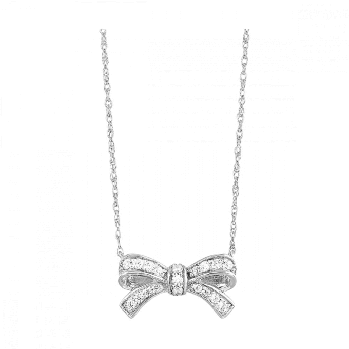 Bow Necklace with .14ctw Round Diamonds in 10k White Gold