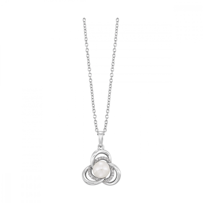 Flower Pendant Necklace with Pearl Center and CZ Accents