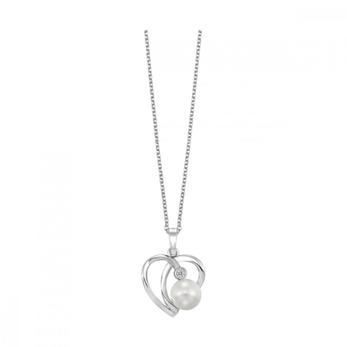 Sterling Silver Heart Pendant with CZ and Pearl Drop