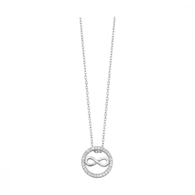 Cubic Zirconia Circle Infinity Drop Pendant in Sterling Silver