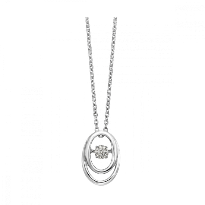 Double Oval Drop Necklace with .05ctw Round Diamonds in Sterling Silver
