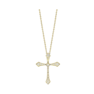 Flared Ends Cross Pendant with .05ctw Round Diamonds in 14k Yellow Gold
