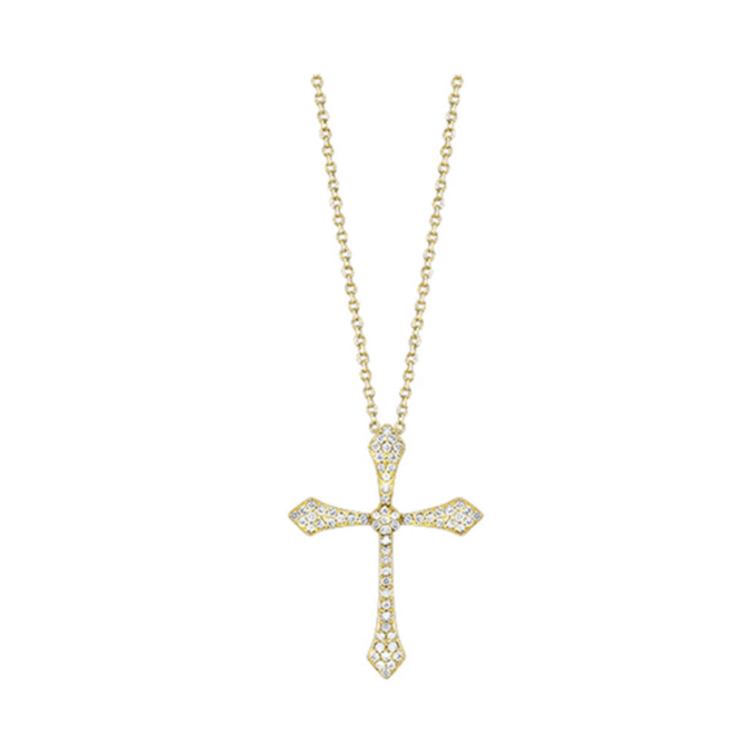 Flared Ends Cross Pendant with .05ctw Round Diamonds in 14k Yellow Gold