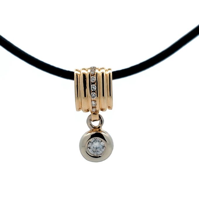 Pre-Owned 14K Two-Tone Slide Pendant with .45CTW Diamonds and Leather Cord
