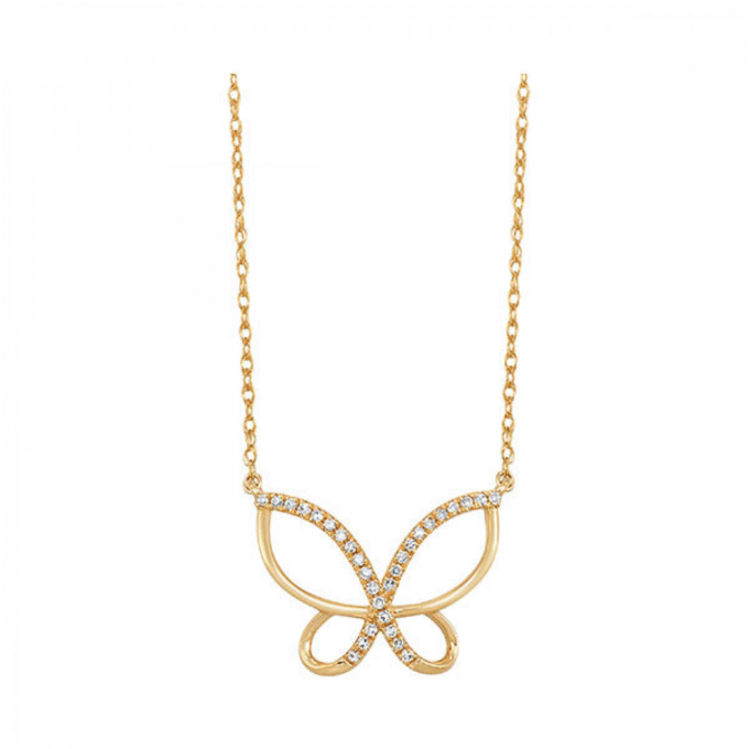 Butterfly Necklace with .10ctw Round Diamonds in 10k Yellow Gold
