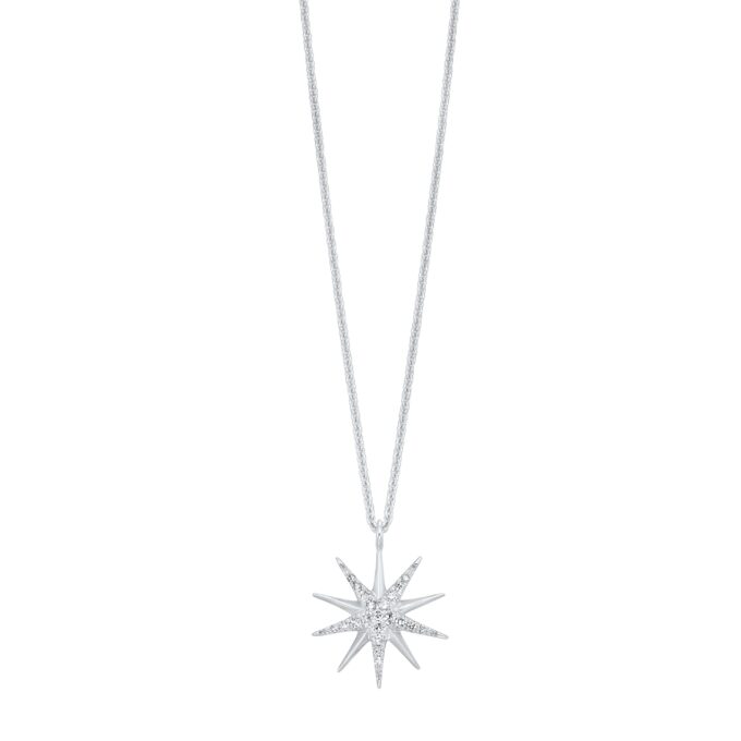 Star Fashion Necklace with .10ctw Round Diamonds in Sterling Silver
