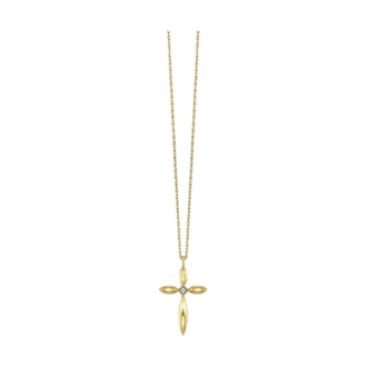 Flared Cross Pendant with .02ctw Round Diamond in 10k Yellow Gold