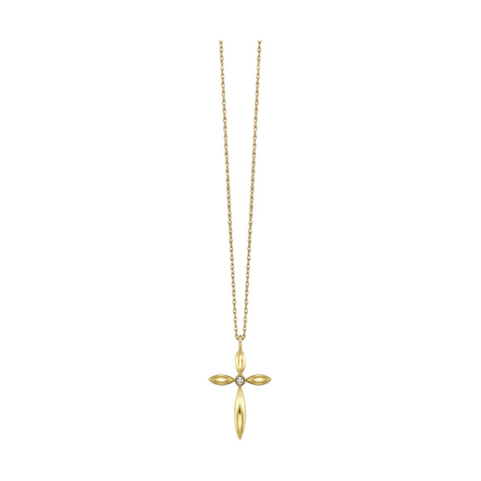 Flared Cross Pendant with .02ctw Round Diamond in 10k Yellow Gold