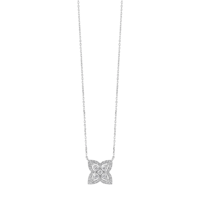 Flower Necklace with 1/2ctw Round Diamonds in 14k White Gold