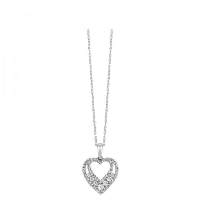 Heart Drop Necklace with .25ctw Round Diamonds in 10k White Gold - 18"
