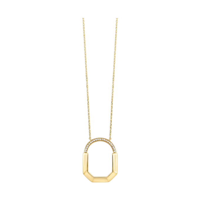 Free Form Drop Necklace with .05ctw Round Diamonds in 10k Yellow Gold