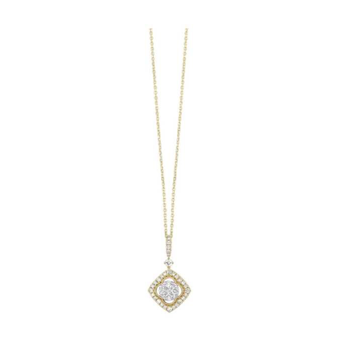 Square Drop Necklace with .50ctw Round Diamonds in 14k Two-Tone Gold