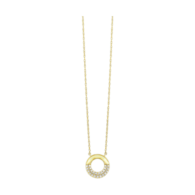O" Drop Necklace with .16ctw Round Diamonds in 10k Yellow Gold, 18